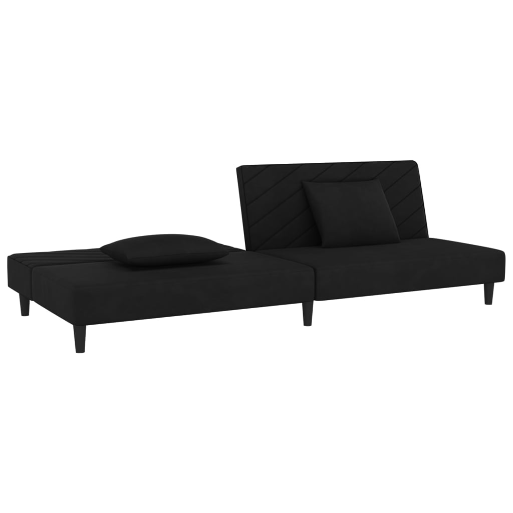 vidaXL 2-osobowa kanapa, 2 poduszki, czarna, aksamitna