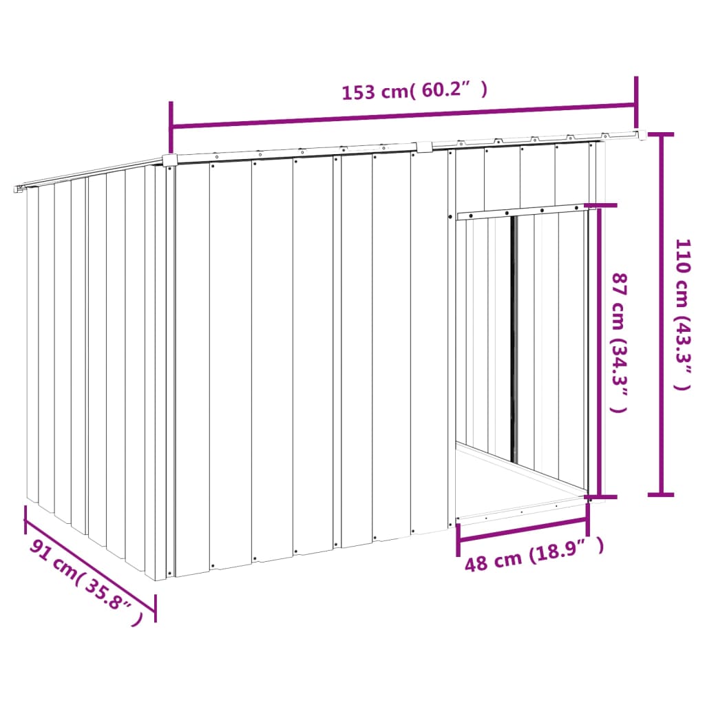 vidaXL Buda dla psa, z dachem, antracytowa, 153x91x110 cm, stal