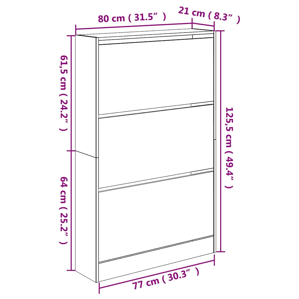 vidaXL Szafka na buty, czarna, 80x21x125,5 cm, materiał drewnopochodny