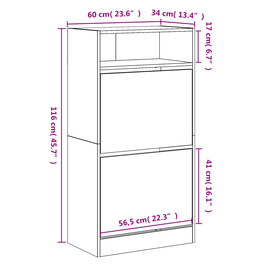 vidaXL Szafka na buty, biała, 60x34x116 cm, materiał drewnopochodny