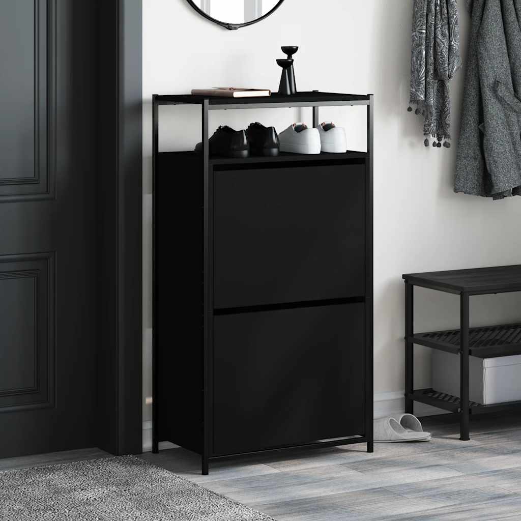 vidaXL Szafka na buty, czarna, 60x34x112 cm, materiał drewnopochodny