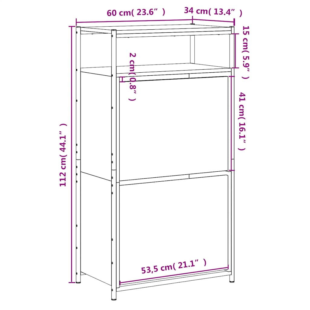 vidaXL Szafka na buty, czarna, 60x34x112 cm, materiał drewnopochodny
