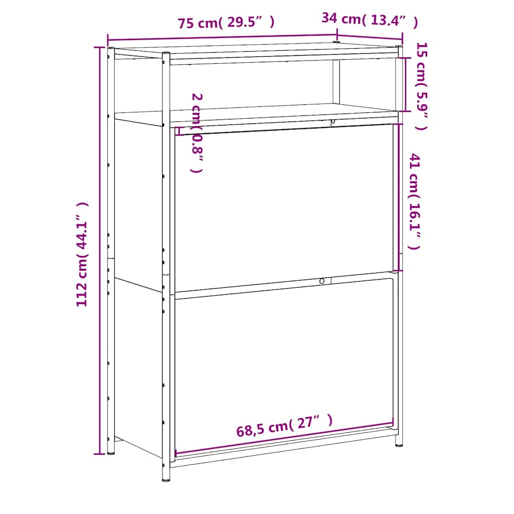 vidaXL Szafka na buty, czarna, 75x34x112 cm, materiał drewnopochodny