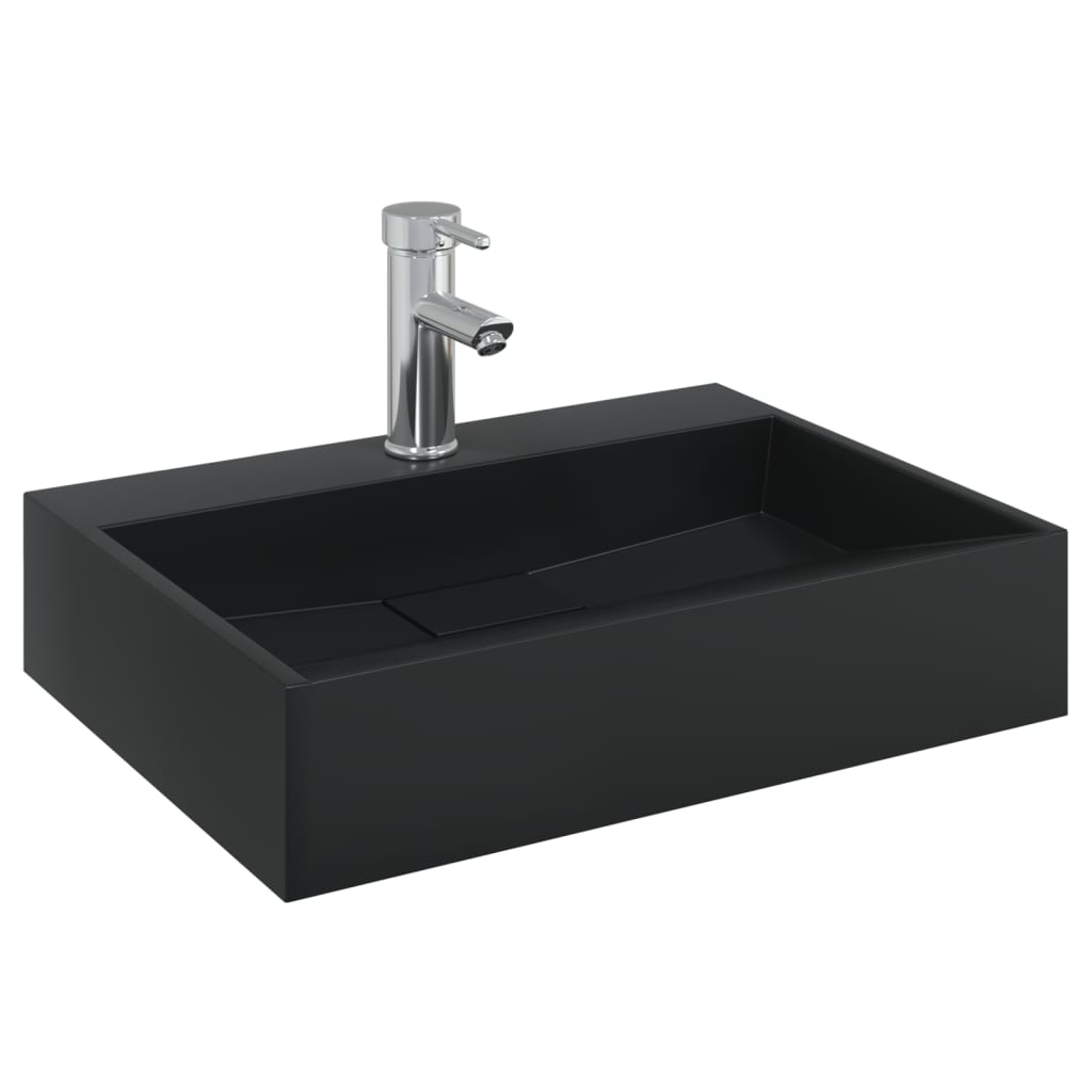 vidaXL Umywalka, 50x38x11 cm, kompozyt mineralny/marmurowy, czarny mat