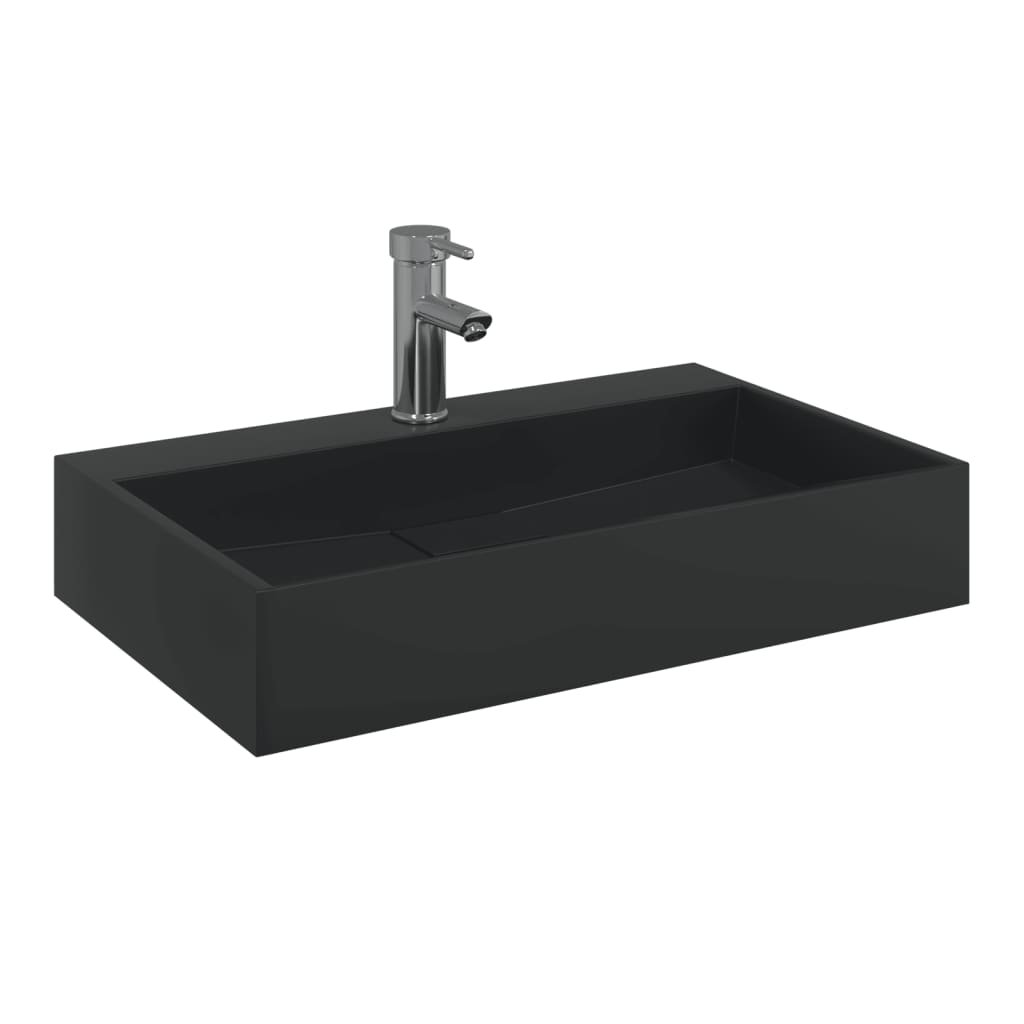 vidaXL Umywalka, 60x38x11 cm, kompozyt mineralny/marmurowy, czarny mat
