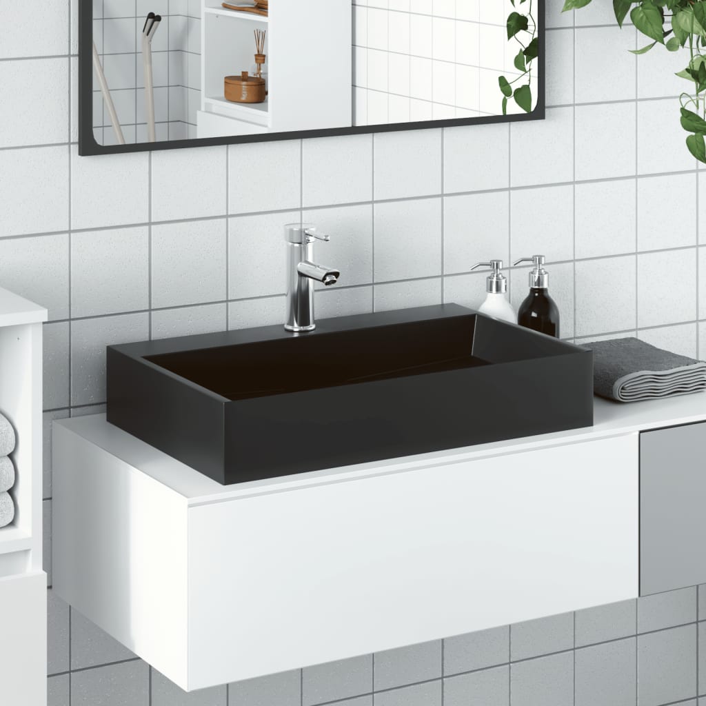 vidaXL Umywalka, 60x38x11 cm, kompozyt mineralny/marmurowy, czarny mat