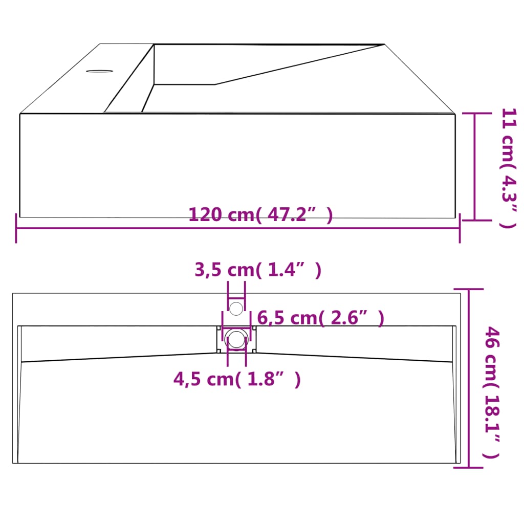 vidaXL Umywalka, 120x46x11 cm, kompozyt mineralny/marmurowy, antracyt