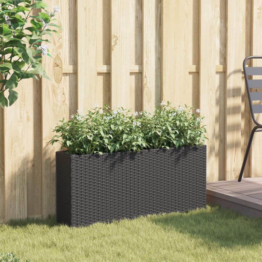 vidaXL Donica ogrodowa z 2 wkładami, czarna, 90x20x40 cm, polirattan