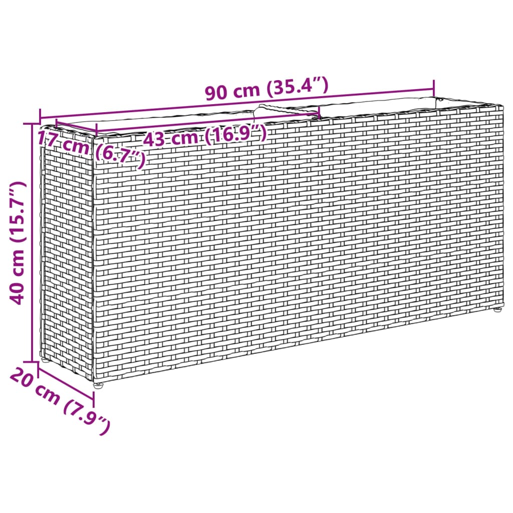 vidaXL Donica ogrodowa z 2 wkładami, czarna, 90x20x40 cm, polirattan