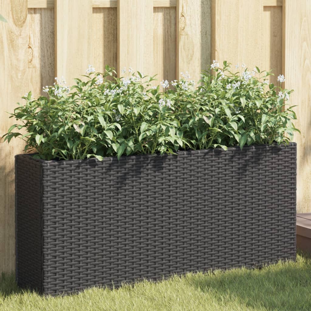 vidaXL Donica ogrodowa z 2 wkładami, czarna, 90x20x40 cm, polirattan