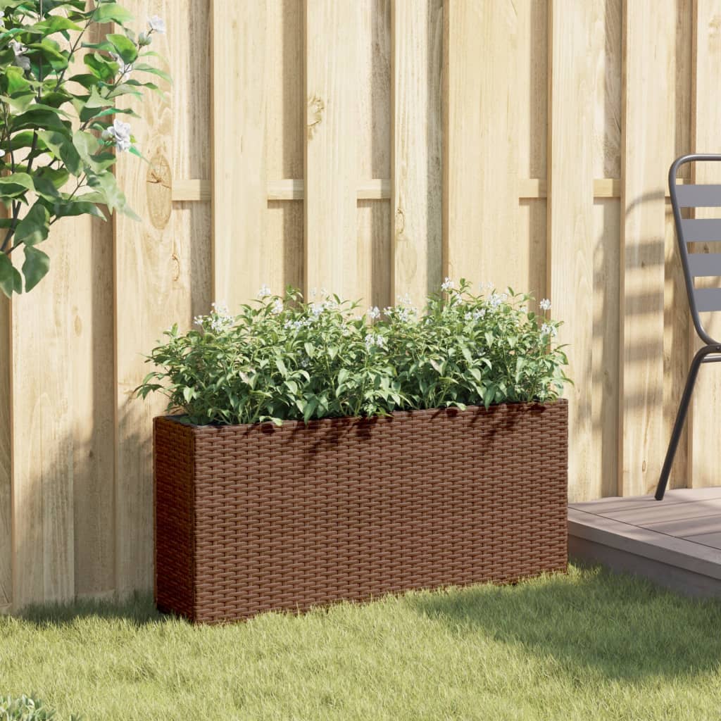 vidaXL Donica ogrodowa z 2 wkładami, brązowa, 90x20x40 cm, rattan PE