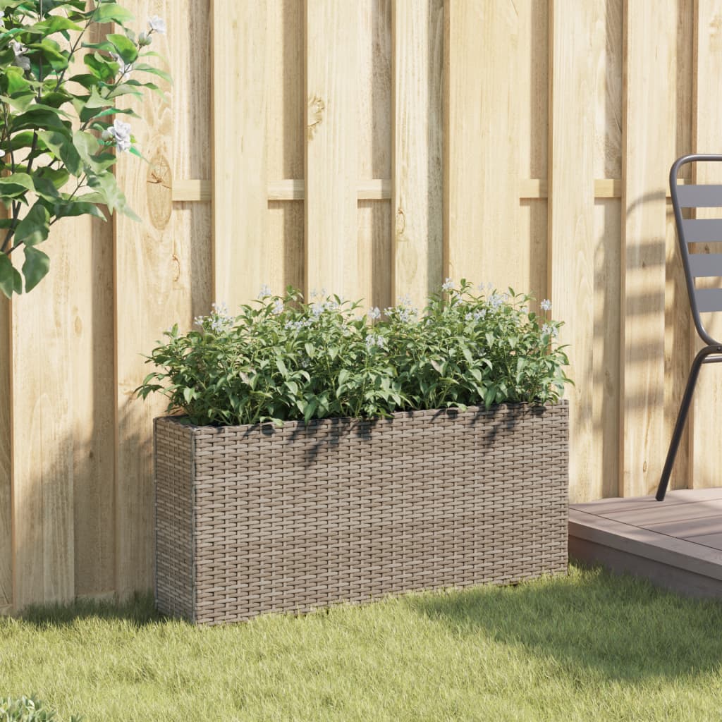 vidaXL Donica ogrodowa z 2 wkładami, szara, 90x20x40 cm, rattan PE