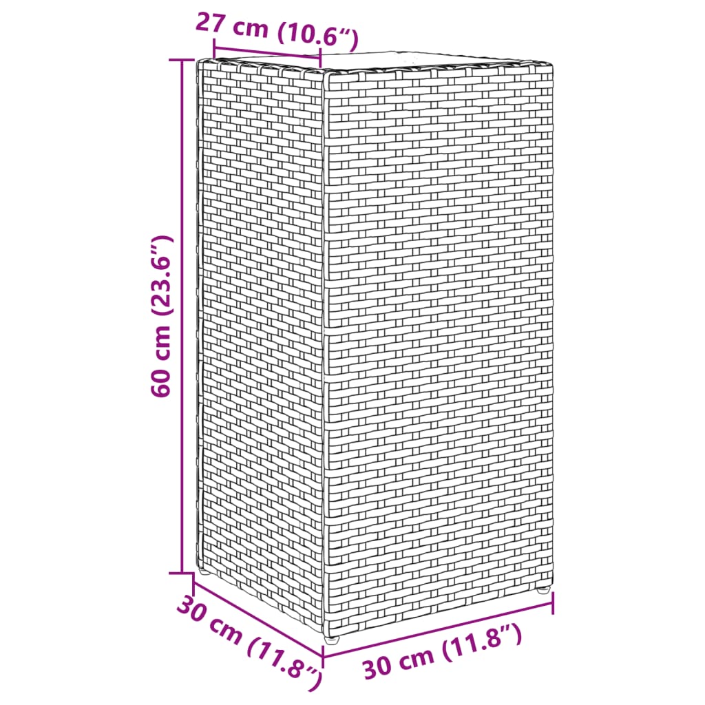 vidaXL Donica ogrodowa, szara, 30x30x60 cm, rattan PE