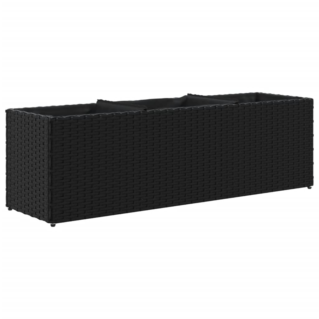 vidaXL Donica ogrodowa z 3 wkładami, czarna, 105x30x32 cm, rattan PE