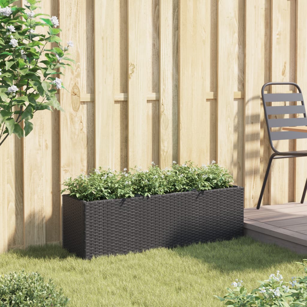 vidaXL Donica ogrodowa z 3 wkładami, czarna, 105x30x32 cm, rattan PE