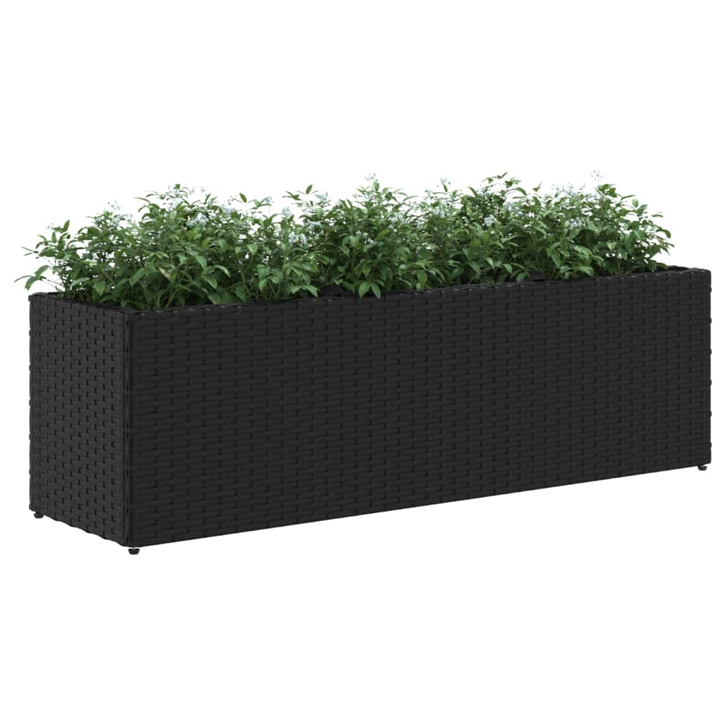 vidaXL Donica ogrodowa z 3 wkładami, czarna, 105x30x32 cm, rattan PE