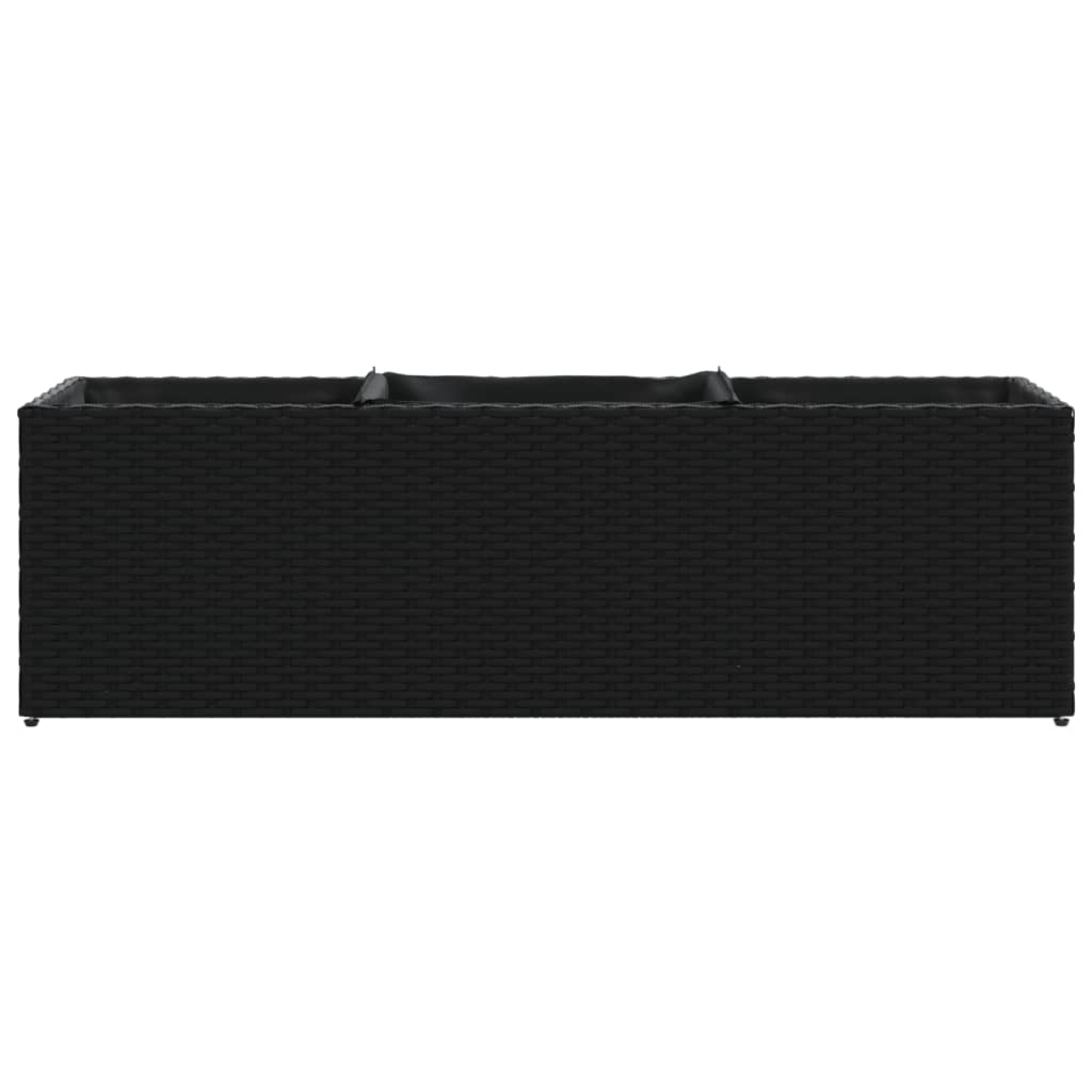 vidaXL Donica ogrodowa z 3 wkładami, czarna, 105x30x32 cm, rattan PE