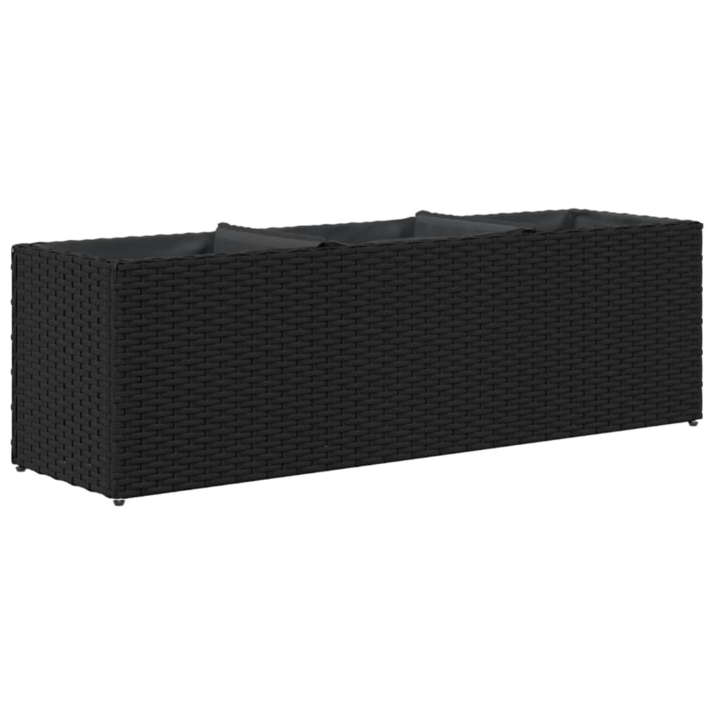 vidaXL Donica ogrodowa z 3 wkładami, czarna, 105x30x32 cm, rattan PE