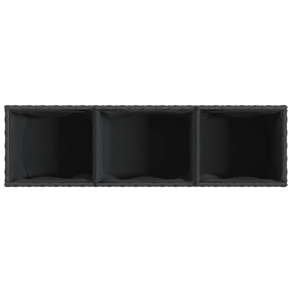 vidaXL Donica ogrodowa z 3 wkładami, czarna, 105x30x32 cm, rattan PE