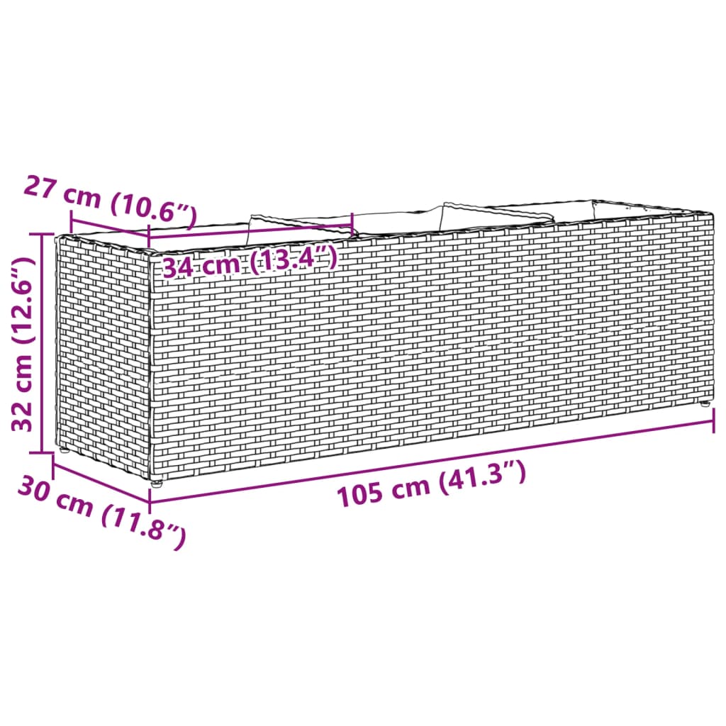 vidaXL Donica ogrodowa z 3 wkładami, czarna, 105x30x32 cm, rattan PE
