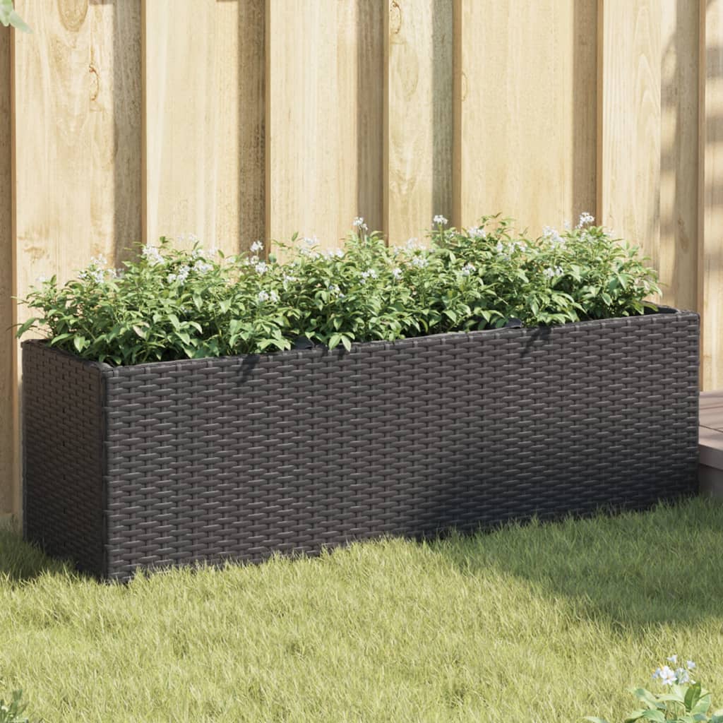 vidaXL Donica ogrodowa z 3 wkładami, czarna, 105x30x32 cm, rattan PE