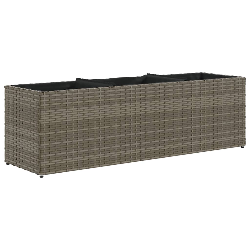 vidaXL Donica ogrodowa z 3 wkładami, szara, 105x30x32 cm, rattan PE