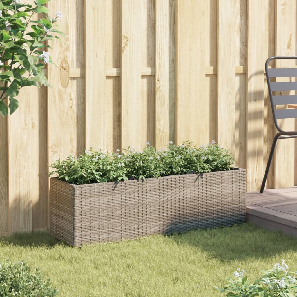 vidaXL Donica ogrodowa z 3 wkładami, szara, 105x30x32 cm, rattan PE