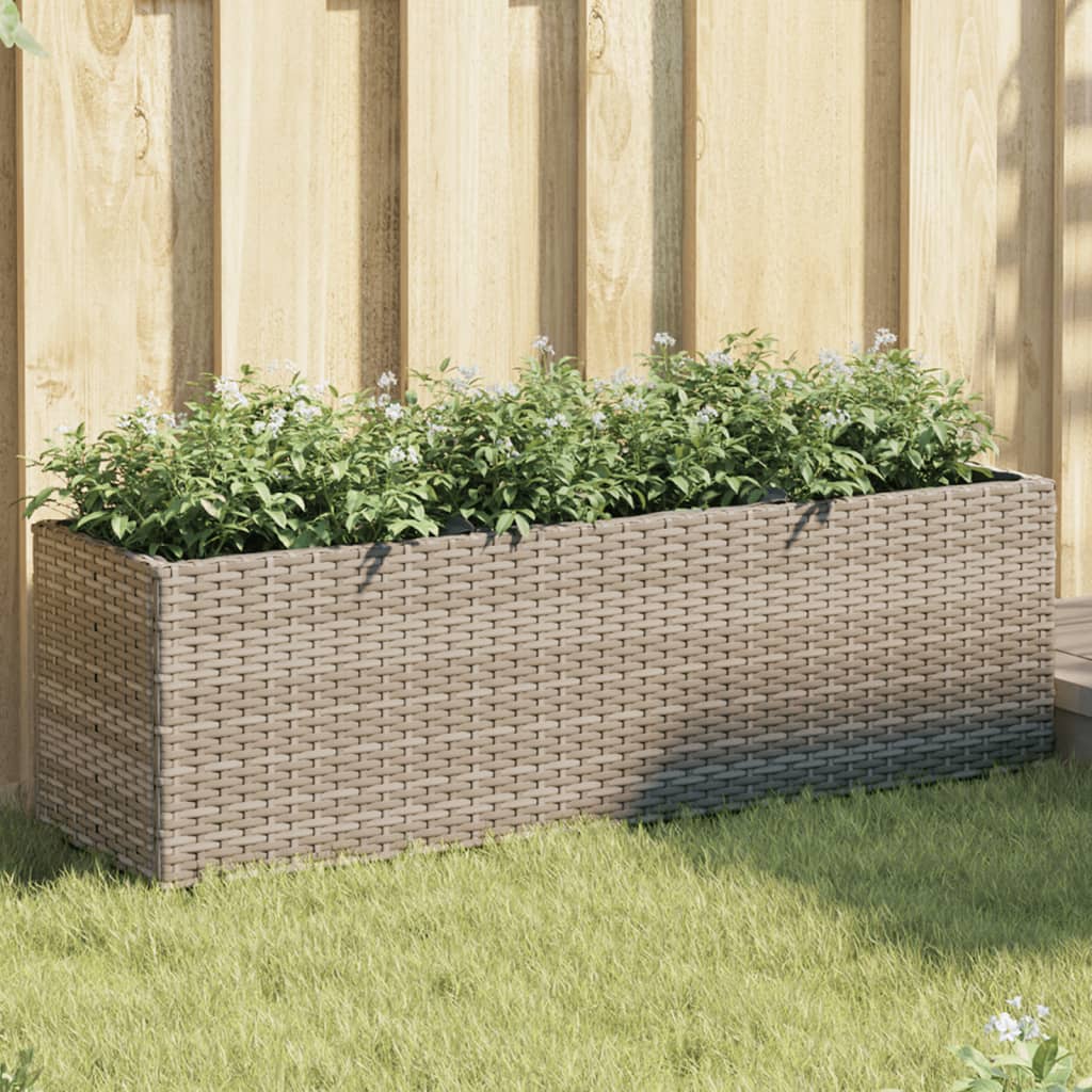 vidaXL Donica ogrodowa z 3 wkładami, szara, 105x30x32 cm, rattan PE