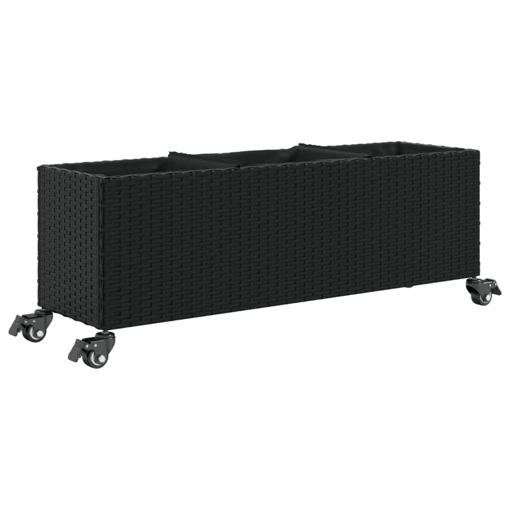 vidaXL Donica ogrodowa z kółkami i 3 wkładami, czarna, 107x32x38 cm