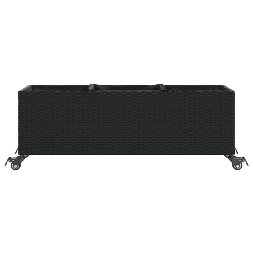 vidaXL Donica ogrodowa z kółkami i 3 wkładami, czarna, 107x32x38 cm