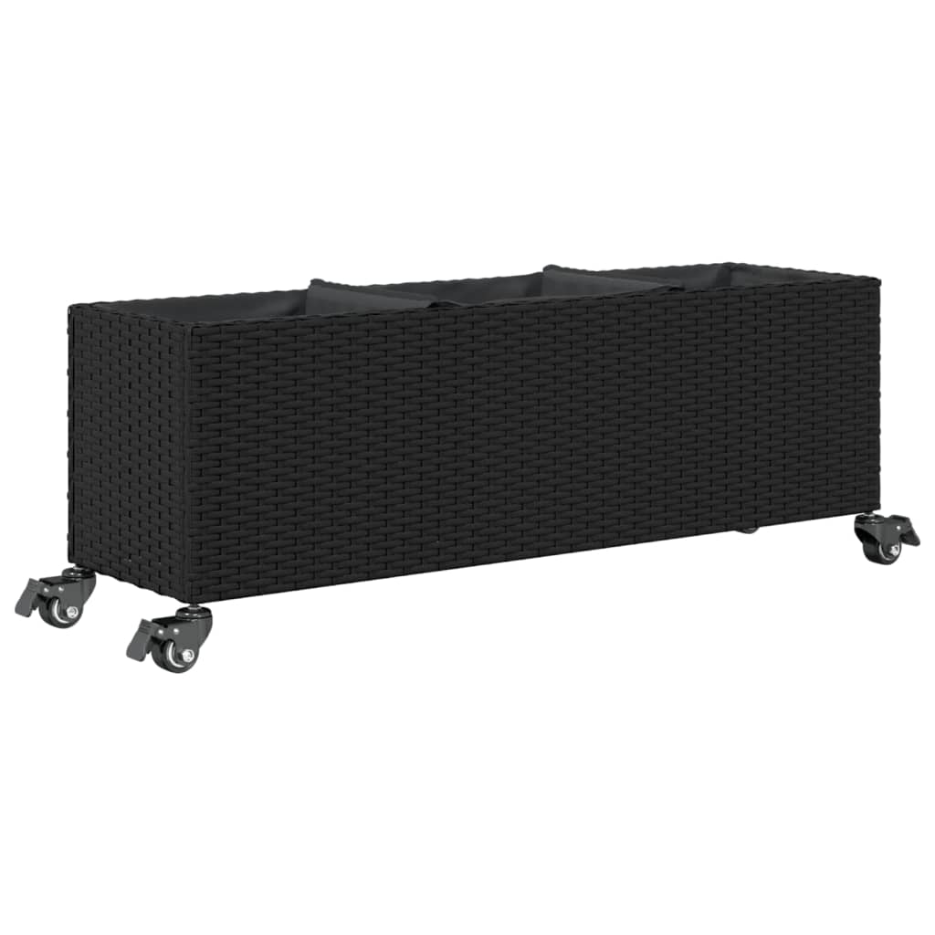 vidaXL Donica ogrodowa z kółkami i 3 wkładami, czarna, 107x32x38 cm