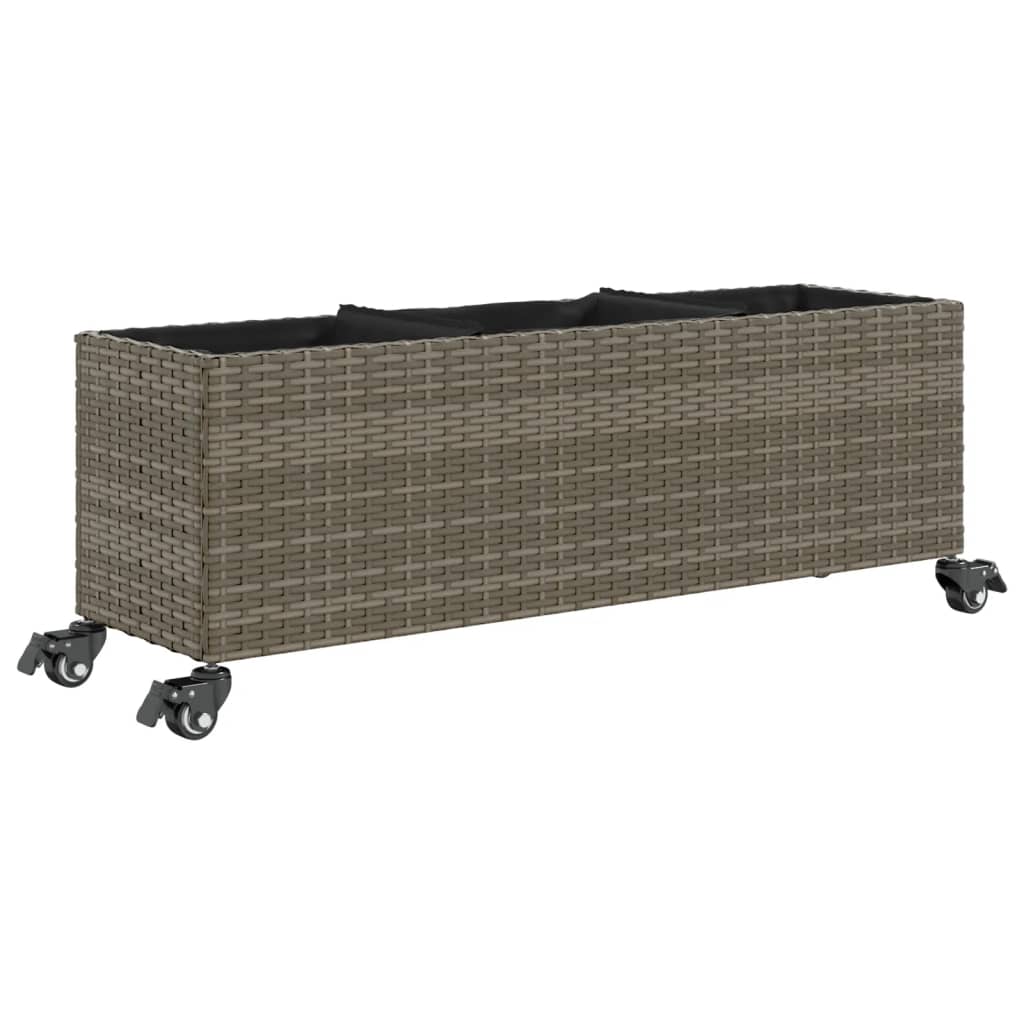 vidaXL Donica ogrodowa z kółkami i 3 wkładami, szara, 107x32x38 cm