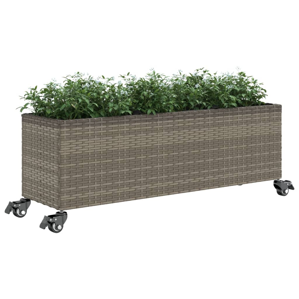 vidaXL Donica ogrodowa z kółkami i 3 wkładami, szara, 107x32x38 cm