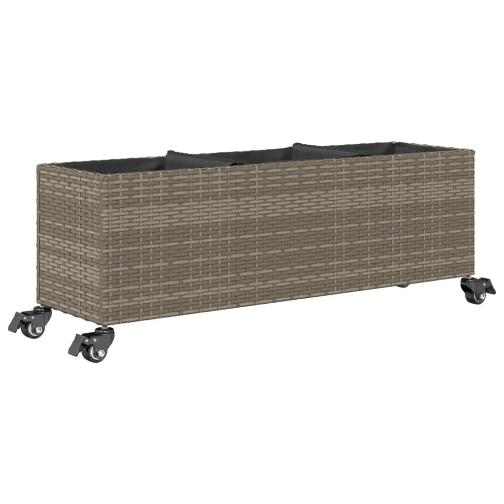 vidaXL Donica ogrodowa z kółkami i 3 wkładami, szara, 107x32x38 cm
