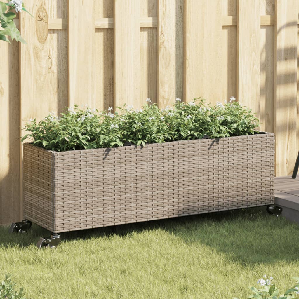 vidaXL Donica ogrodowa z kółkami i 3 wkładami, szara, 107x32x38 cm