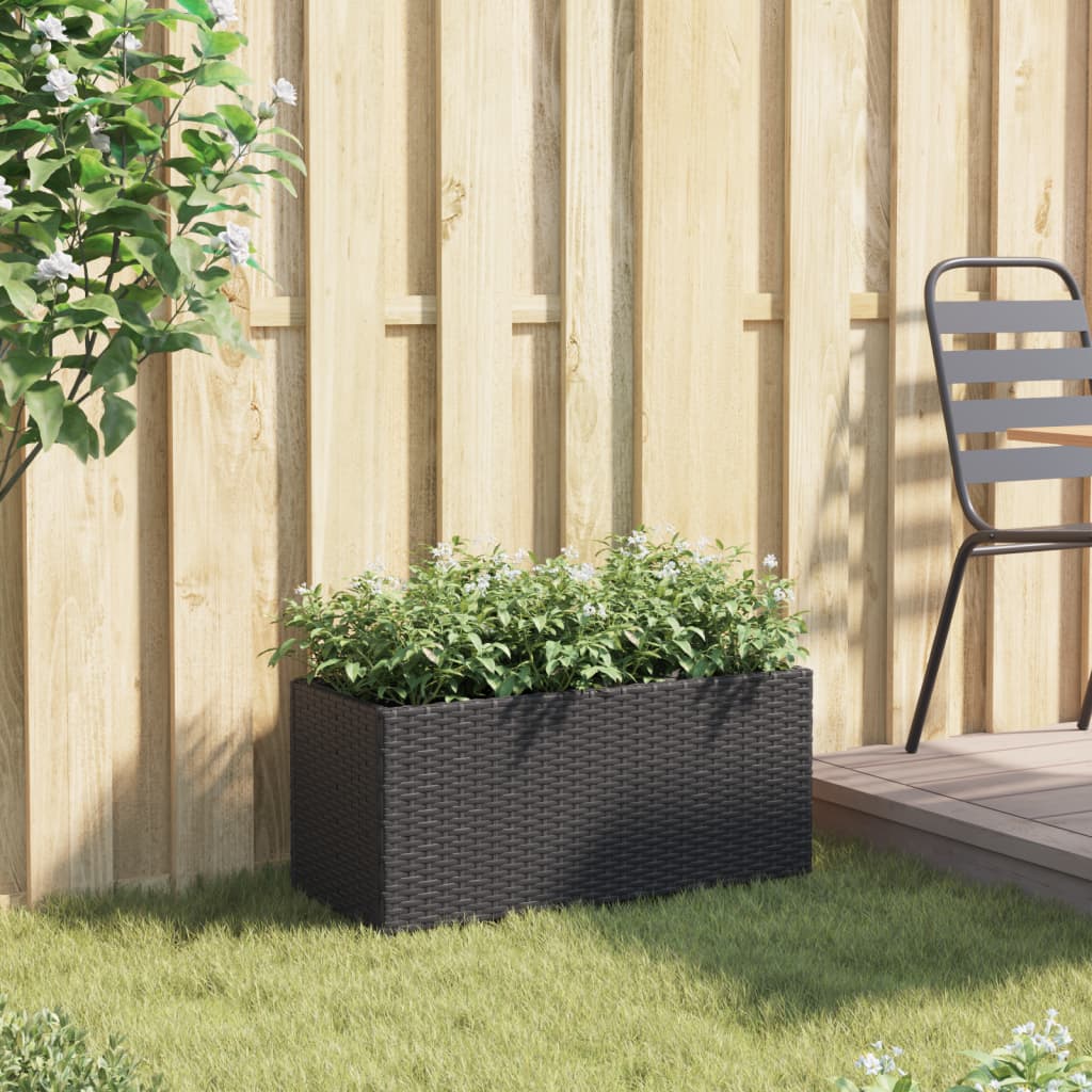 vidaXL Donica ogrodowa z 2 wkładami, czarna, 72x30x32 cm, rattan PE
