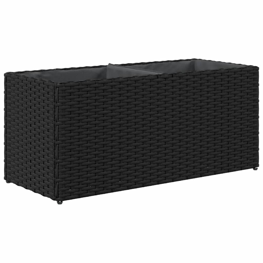 vidaXL Donica ogrodowa z 2 wkładami, czarna, 72x30x32 cm, rattan PE