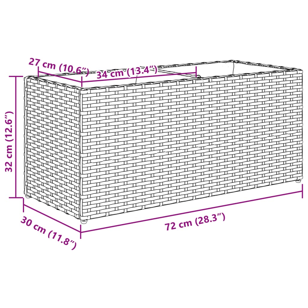 vidaXL Donica ogrodowa z 2 wkładami, czarna, 72x30x32 cm, rattan PE