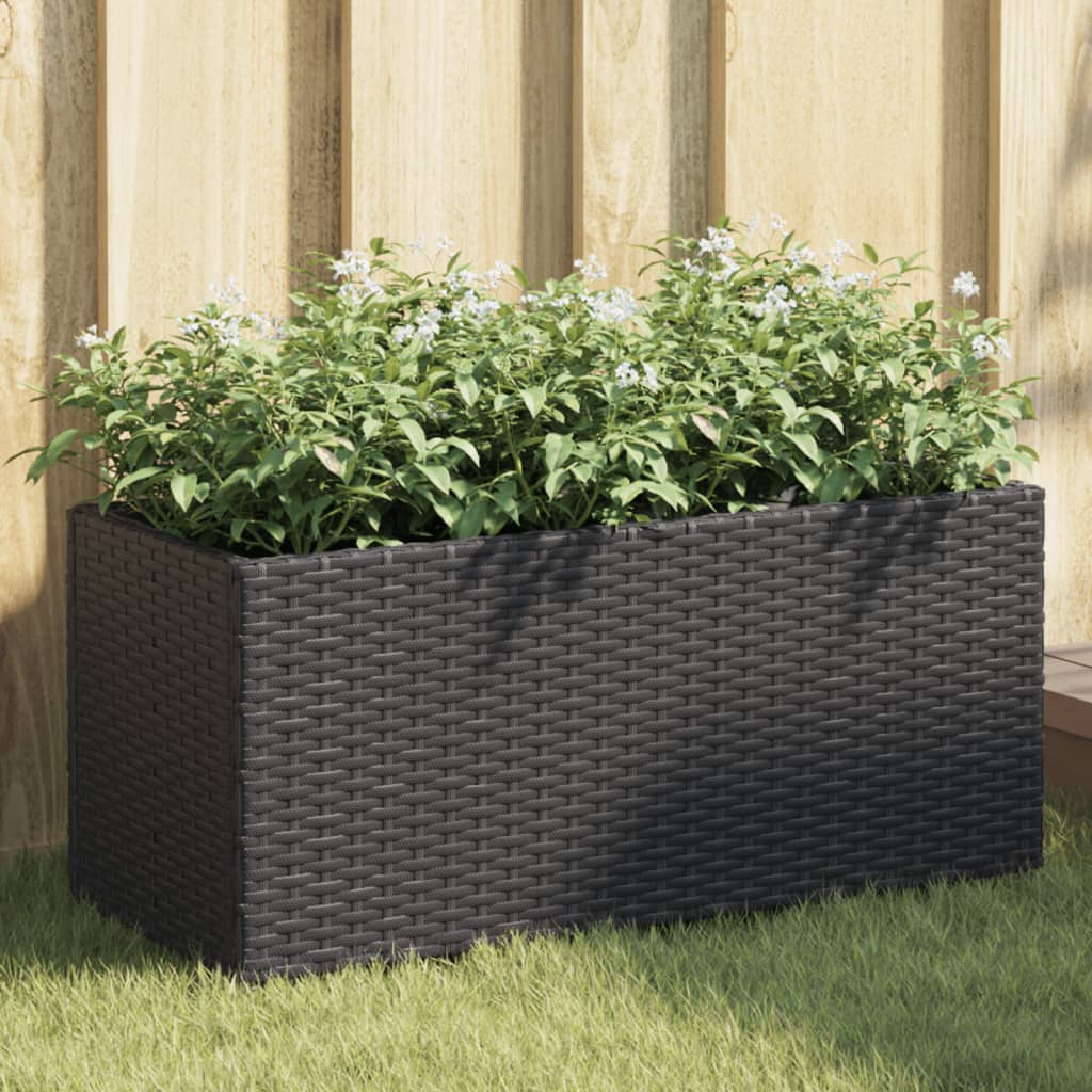 vidaXL Donica ogrodowa z 2 wkładami, czarna, 72x30x32 cm, rattan PE