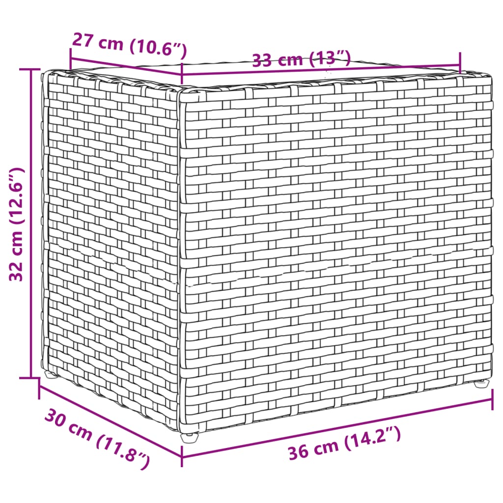 vidaXL Donica ogrodowa, szara, 36x30x32 cm, rattan PE