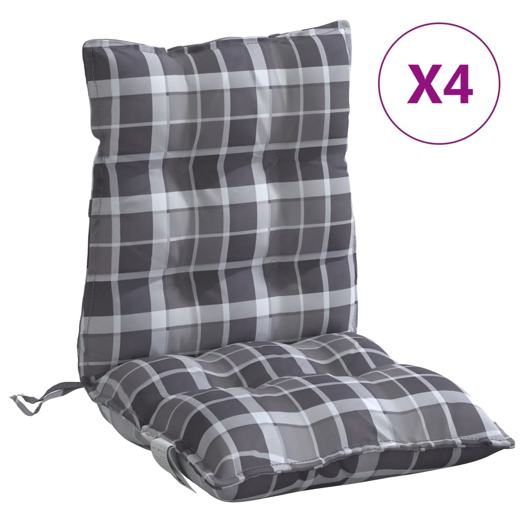 vidaXL Poduszki na krzesła z niskim oparciem, 4 szt., w szarą kratę