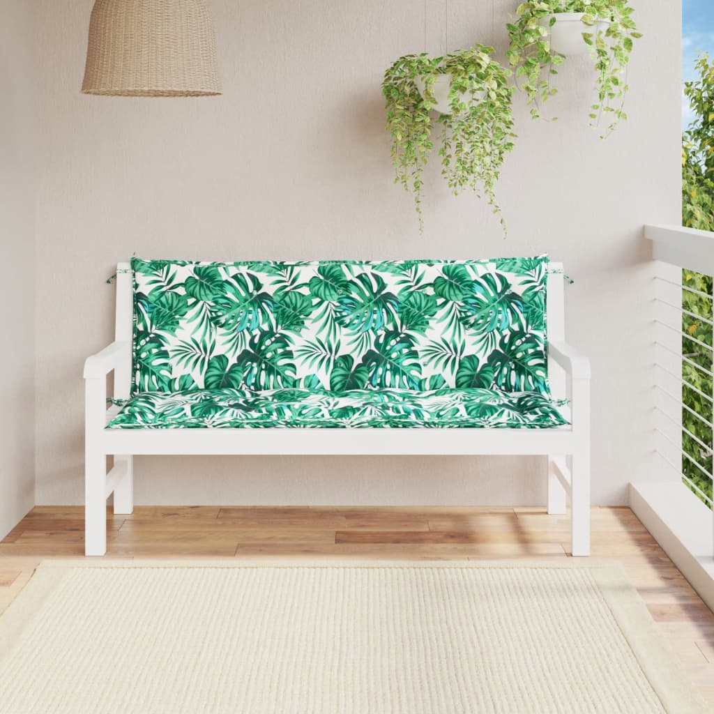 vidaXL Poduszki na ławkę ogrodową, 2 szt., w liście, 150x50x7 cm