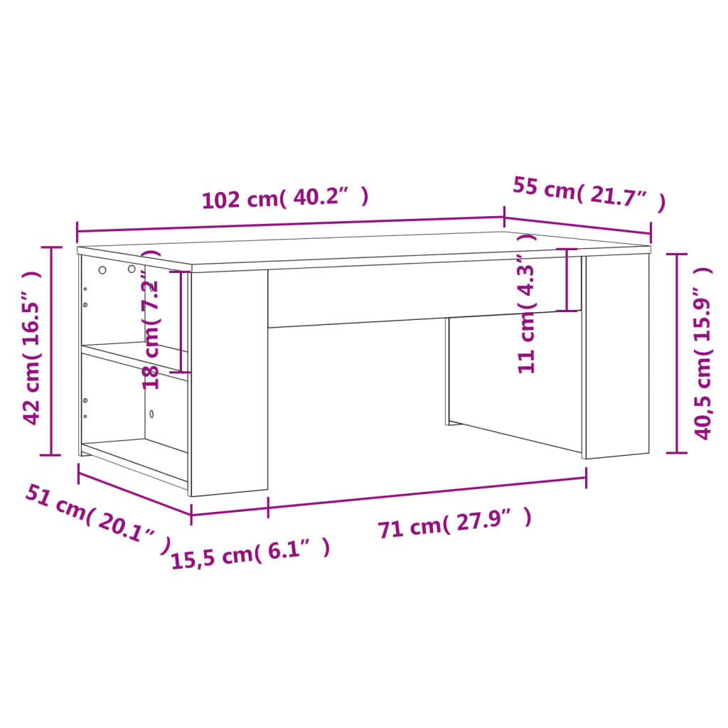 vidaXL Stolik kawowy, czarny, 102x55x42 cm, materiał drewnopochodny