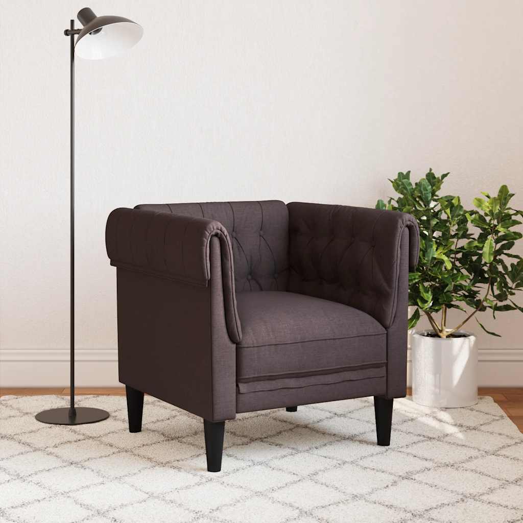 vidaXL Fotel Chesterfield, ciemnobrązowy, obity tkaniną