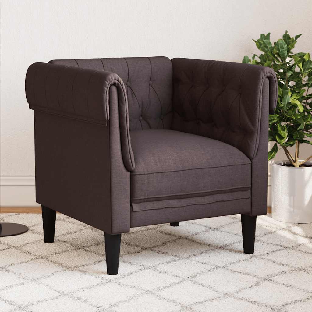 vidaXL Fotel Chesterfield, ciemnobrązowy, obity tkaniną