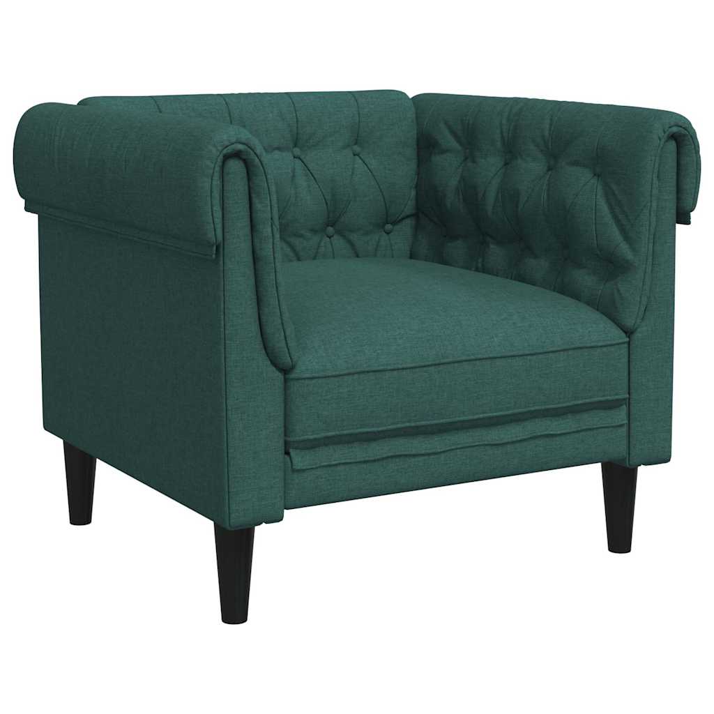 vidaXL Fotel Chesterfield, ciemnozielony, obity tkaniną