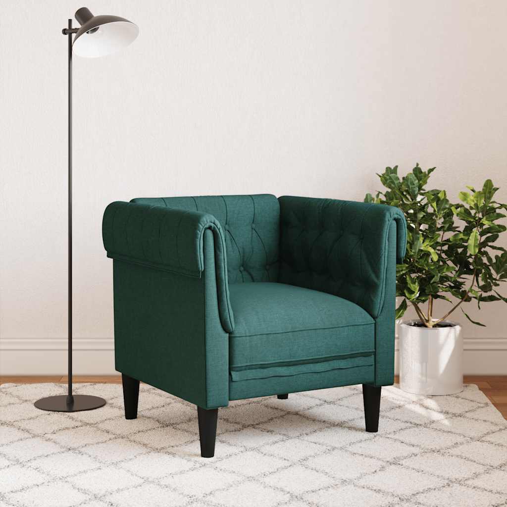 vidaXL Fotel Chesterfield, ciemnozielony, obity tkaniną