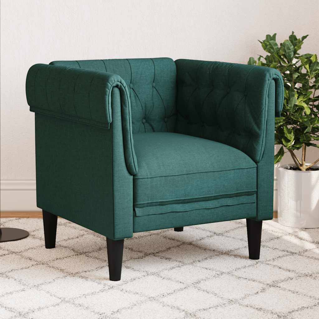 vidaXL Fotel Chesterfield, ciemnozielony, obity tkaniną
