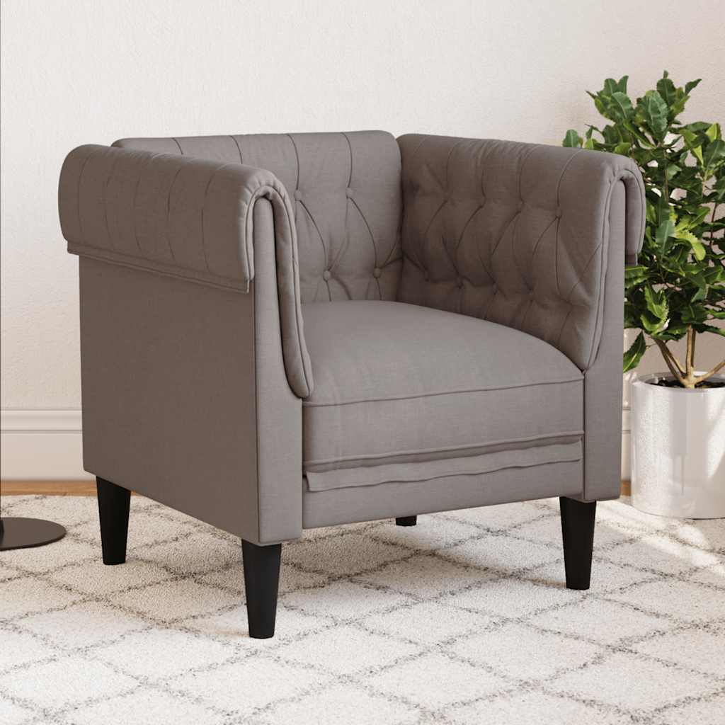 vidaXL Fotel Chesterfield, kolor taupe, obity tkaniną