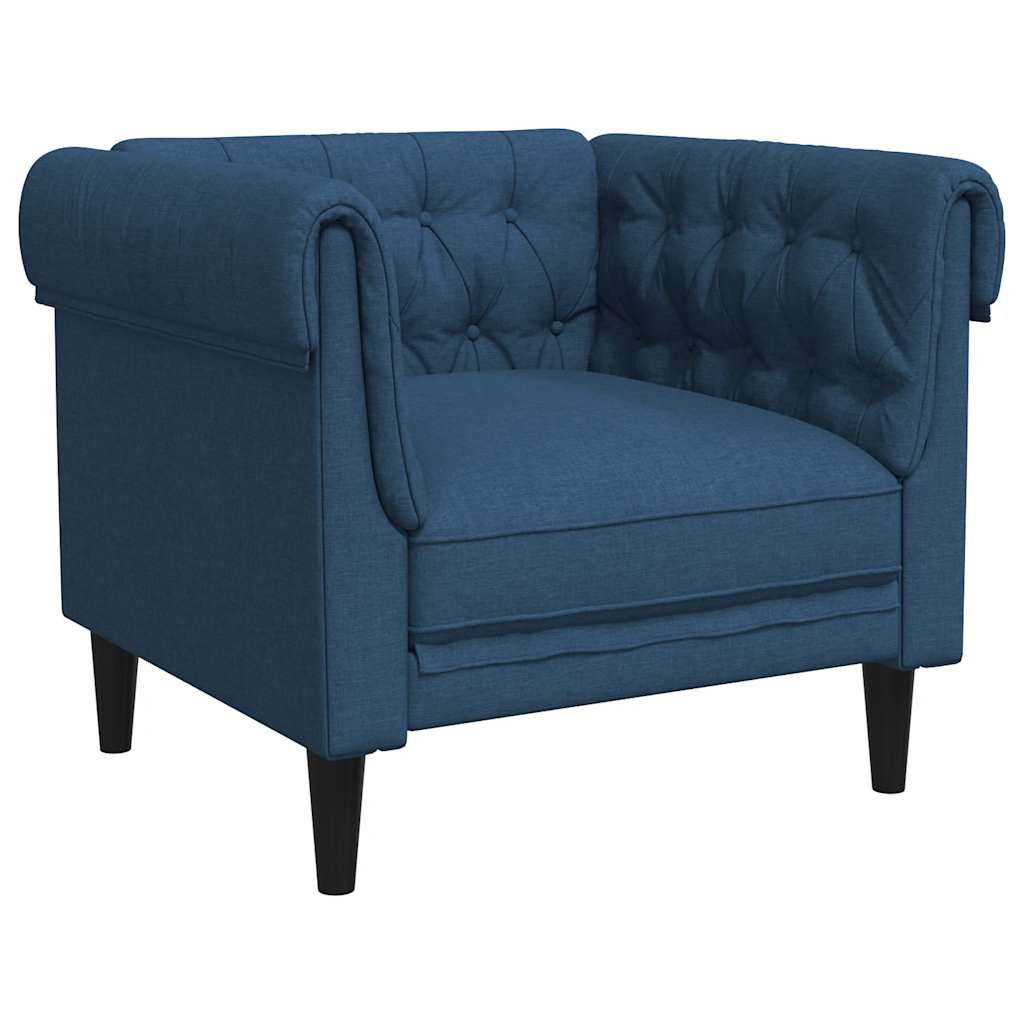 vidaXL Fotel Chesterfield, niebieski, obity tkaniną